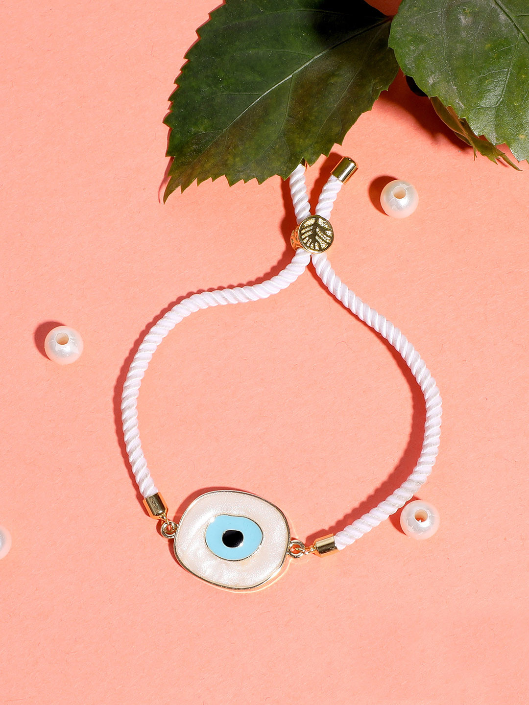 

Blueberry Women White & Blue Gold-Plated Evil Eye Charm Bracelet