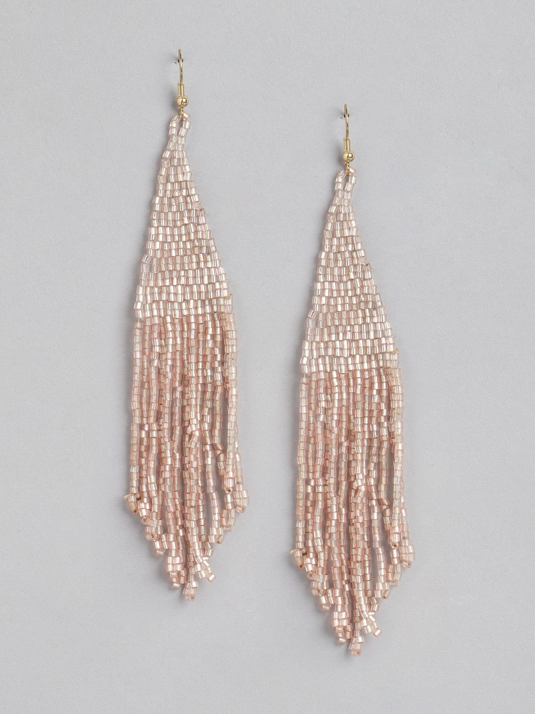 

Blueberry Gold-Plated Beaded Handcrafted Tasselled Triangular Drop Earrings