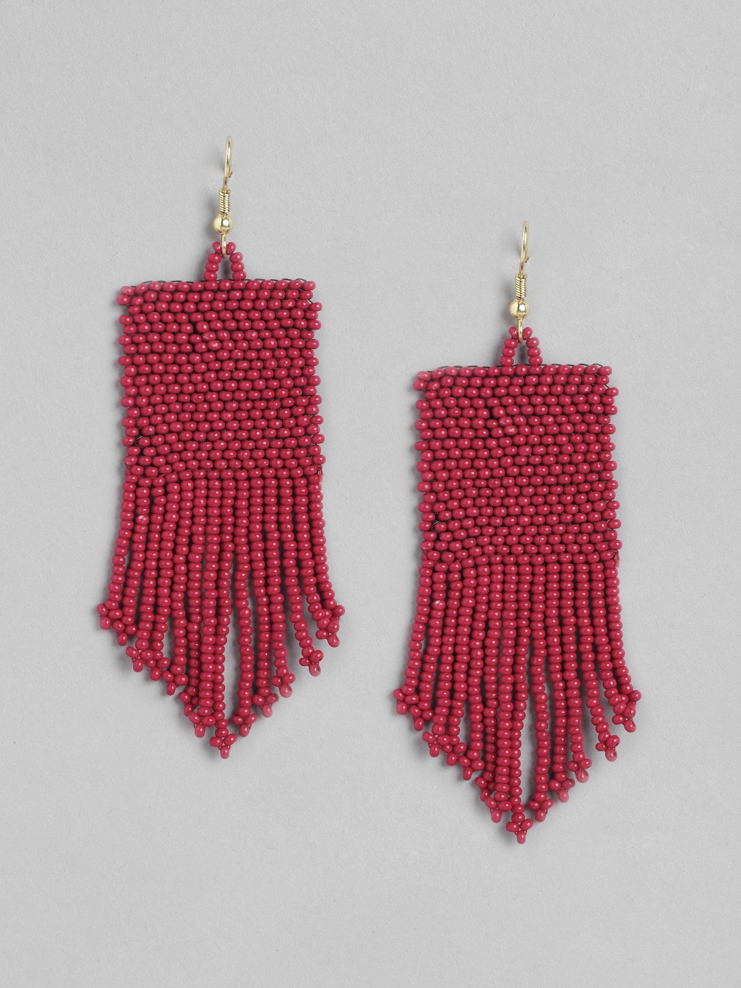 

Blueberry Maroon Gold-Plated Handcrafted Beaded Contemporary Drop Earrings