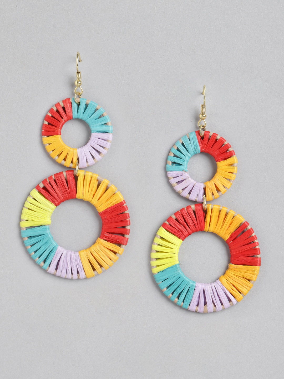 

Blueberry Multicoloured Gold-Plated Handcrafted Circular Drop Earrings, Multi