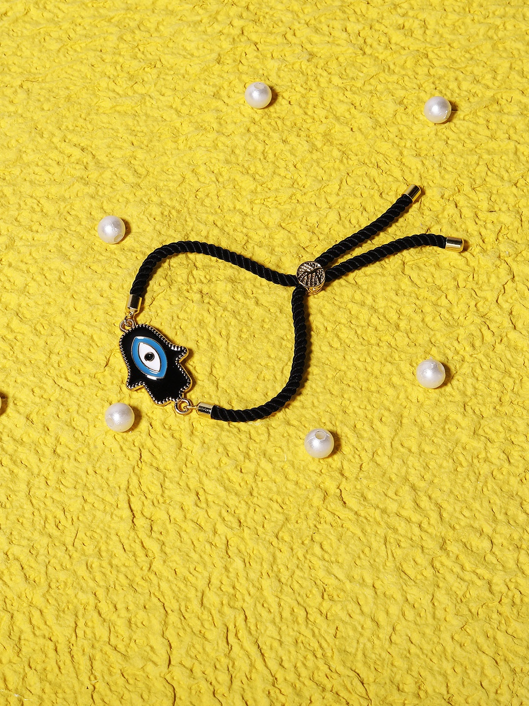 

Blueberry Women Black & Blue Gold-Plated Evil Eye Charm Bracelet