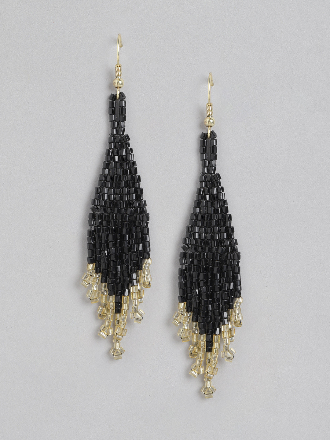 

Blueberry Black Gold-Plated Beaded Handcrafted Contemporary Drop Earrings