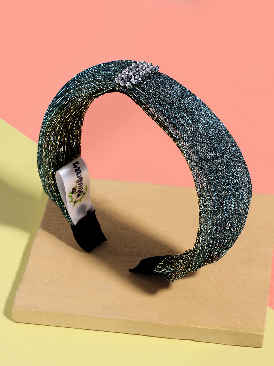 

Blueberry Women Green & Gold-Toned Shimmer Net Hairband with Beaded Detail