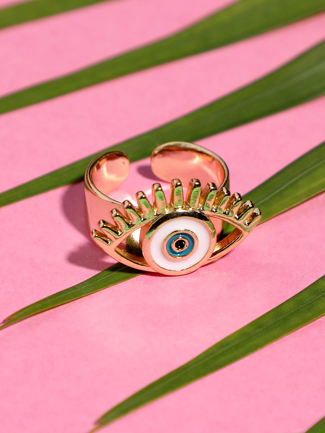 

Blueberry Women White & Blue Gold-Plated Evil Eye Enamelled Adjustable Finger Ring