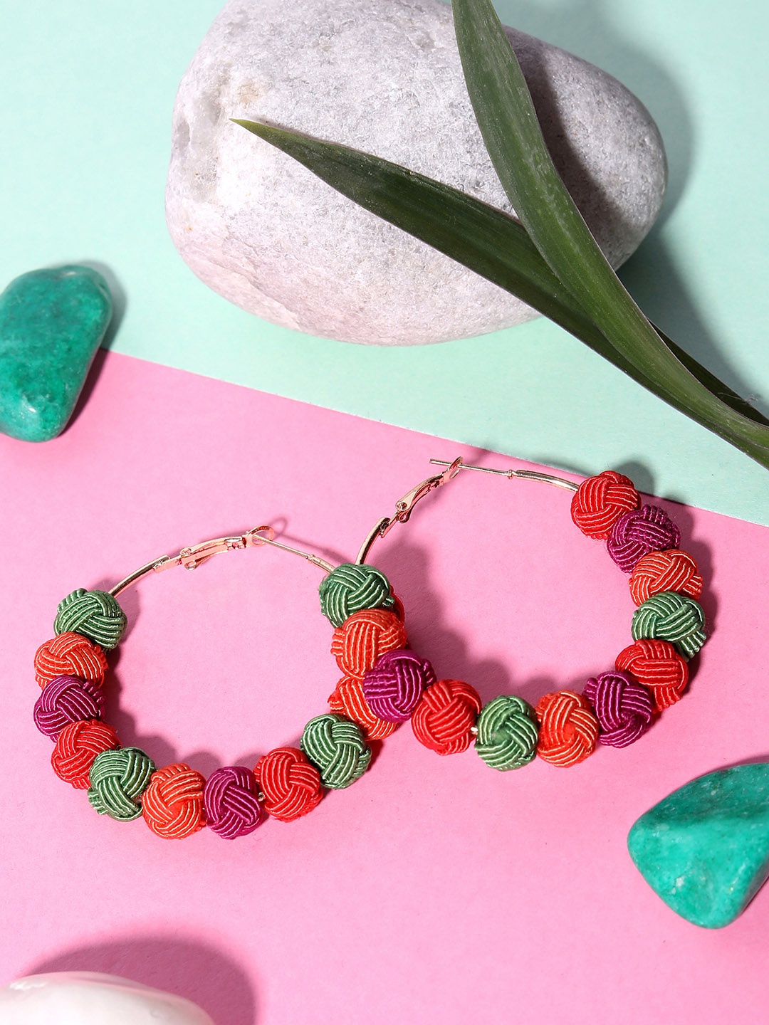 

Blueberry Multicoloured Gold-Plated Woven Design Circular Hoop Earrings, Multi