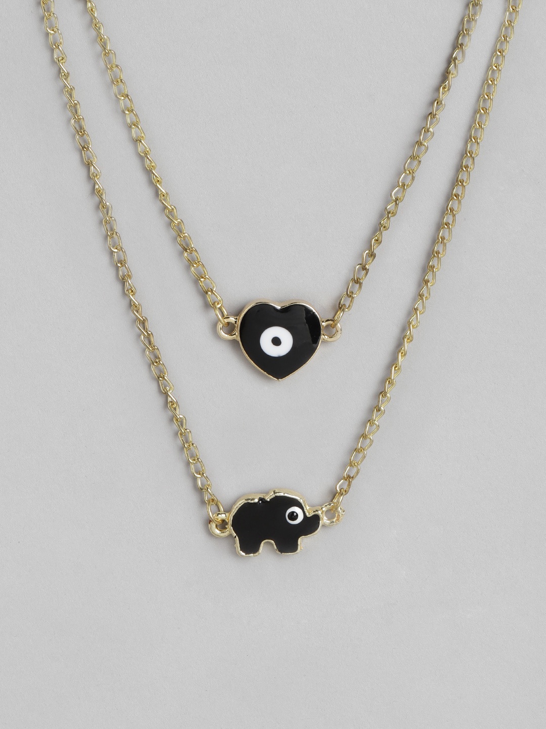 

Blueberry Set of 2 Black Gold-Plated Evil Eye Enamelled Necklaces