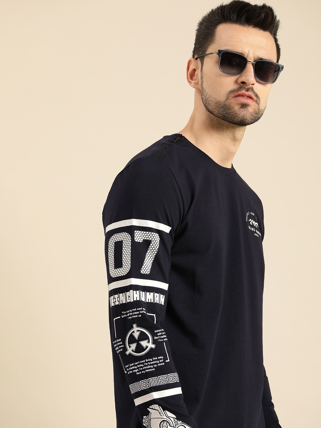 

Being Human Men Navy Blue Typography Printed T-shirt