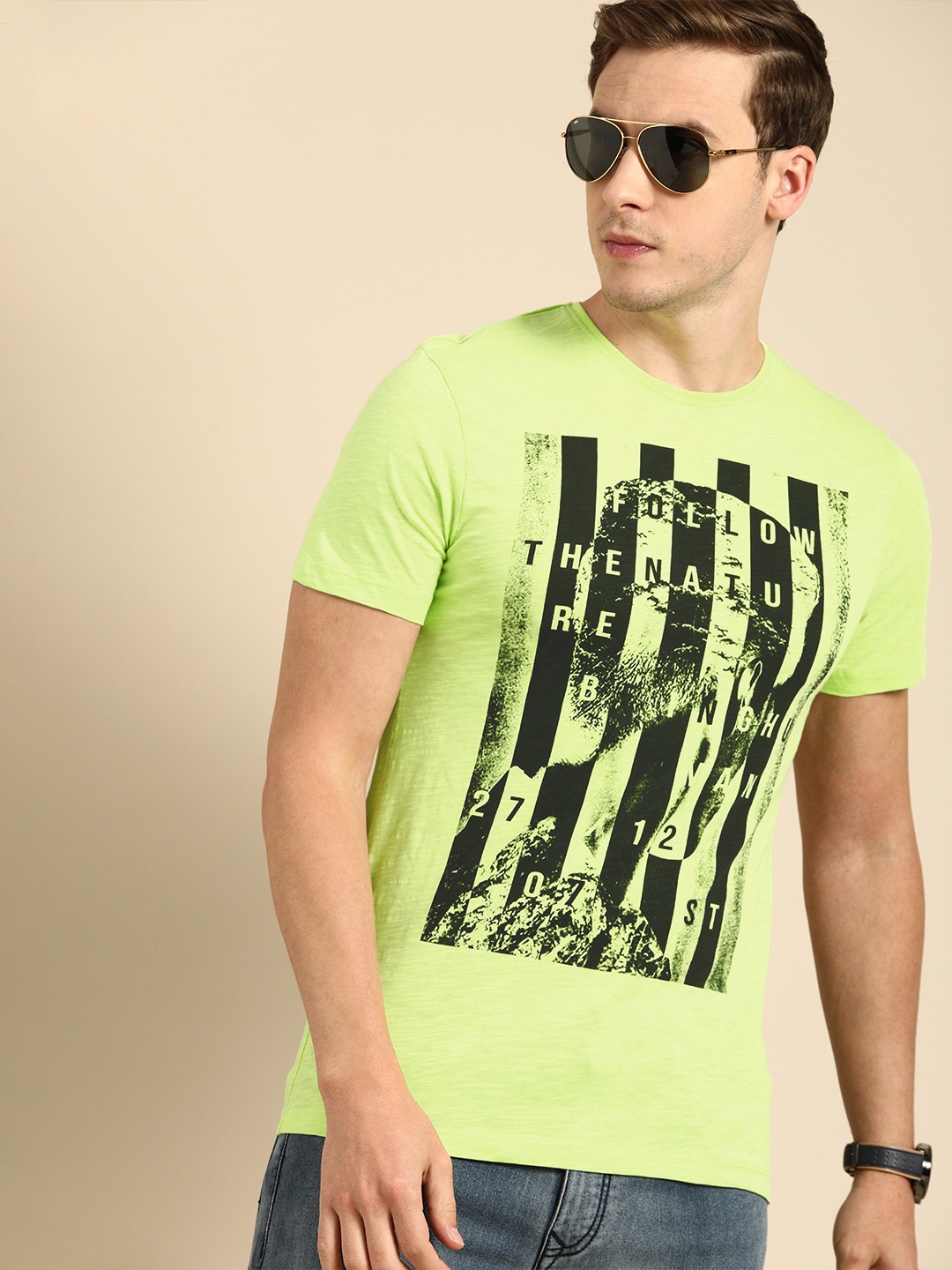 

Being Human Men Fluorescent Green Typography Printed Pure Cotton T-shirt