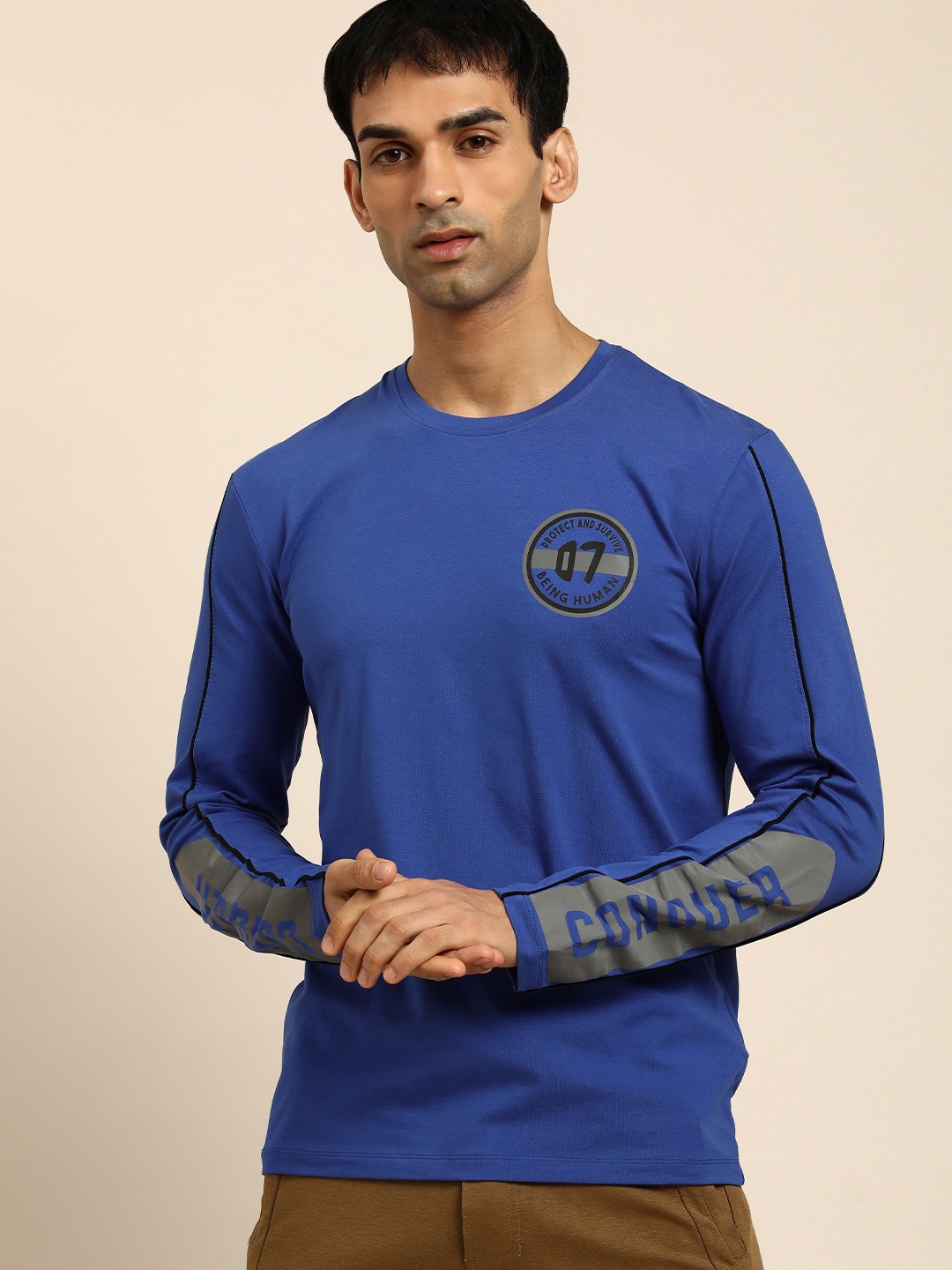 

Being Human Men Blue Typography Printed T-shirt