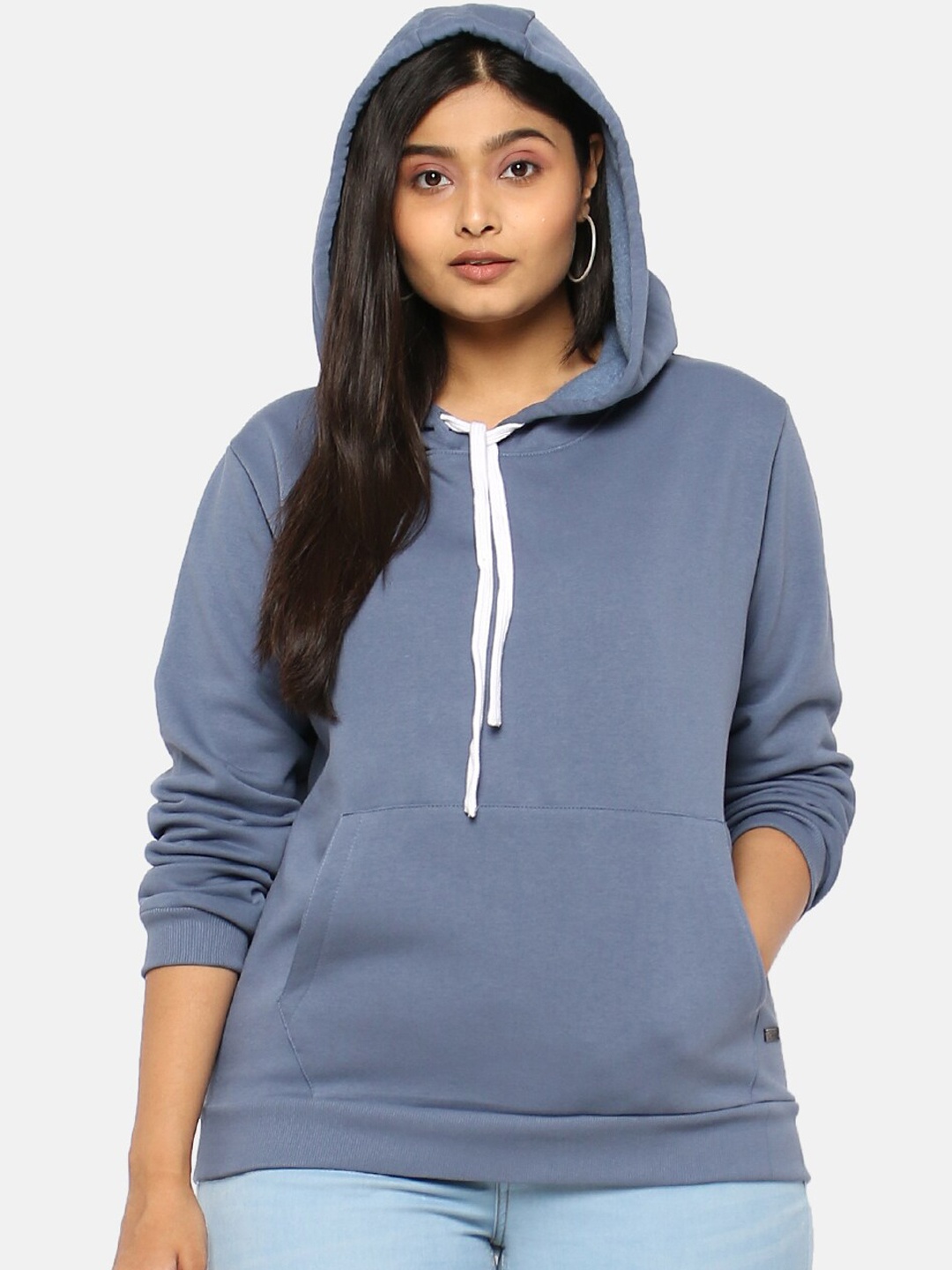 

Instafab Plus Women Blue Solid Hooded Pullover Sweatshirt