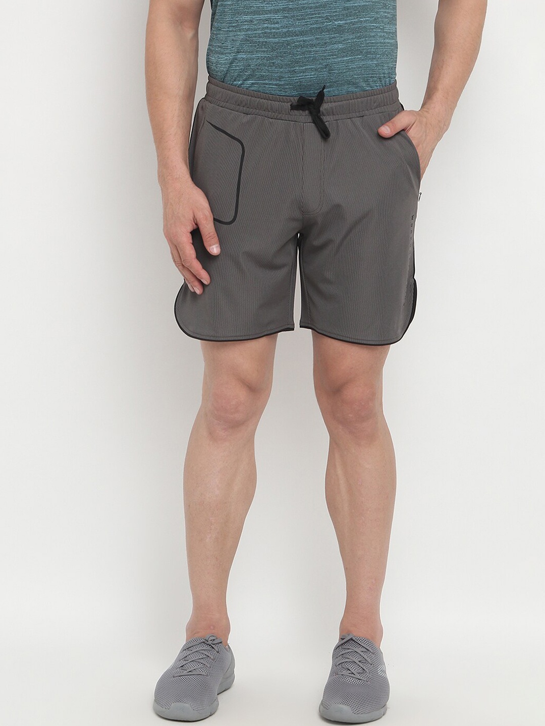 

PERFKT-U Men Grey Solid Regular Fit Rapid-Dry Mid-Rise Running Sports Shorts