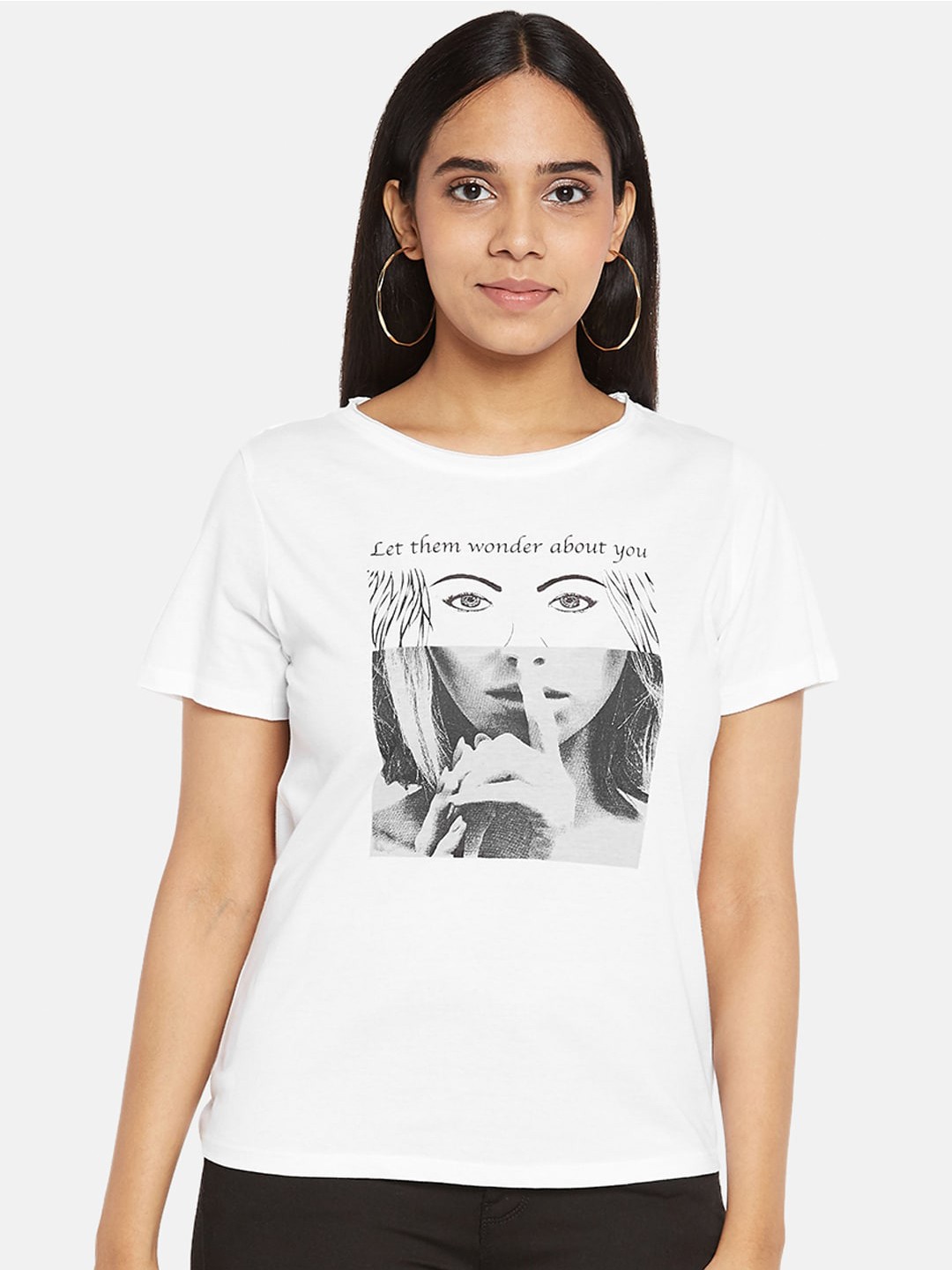 

People Women White Pure Cotton Graphic Printed Pure Cotton T-shirt
