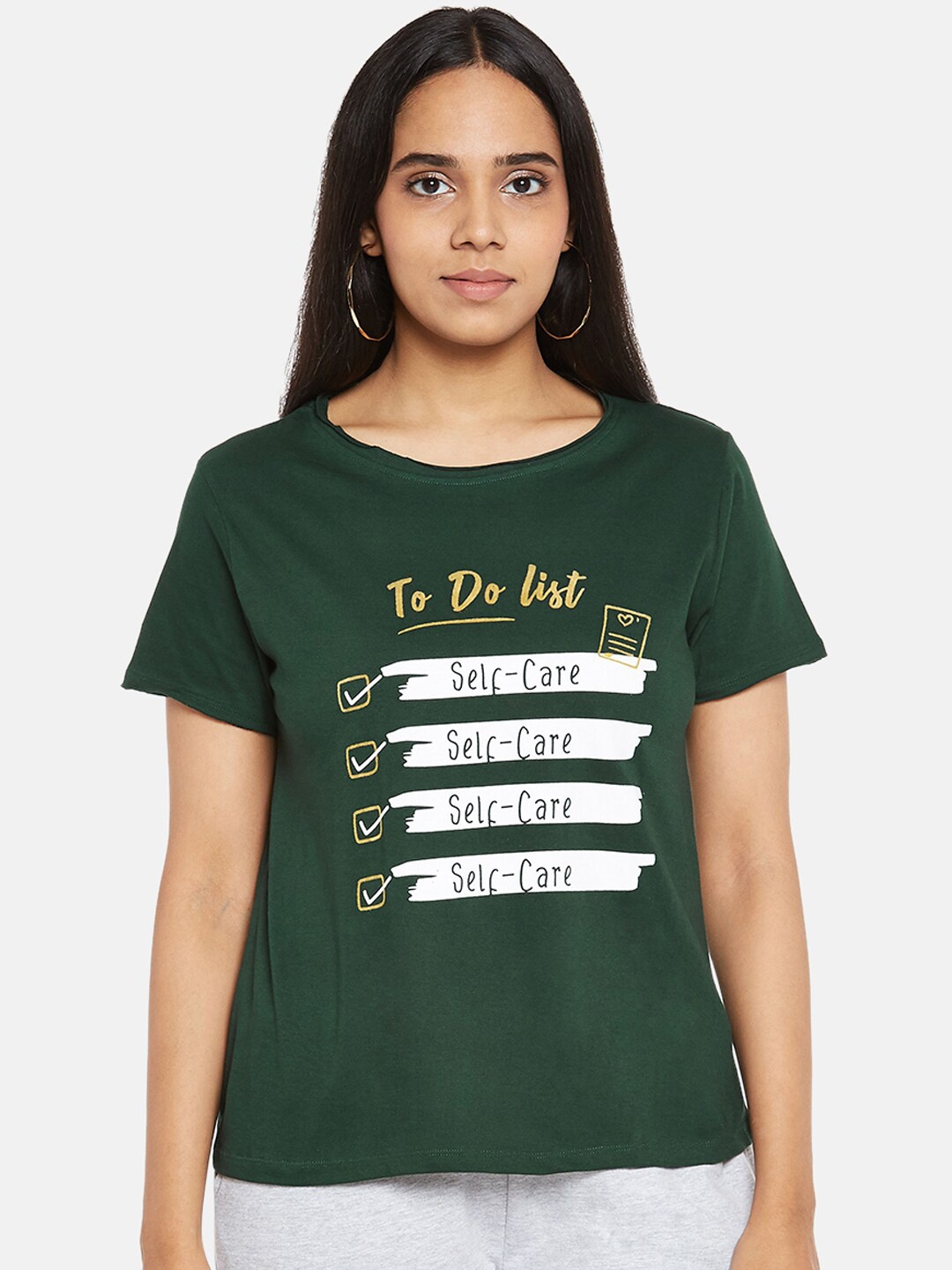

People Women Pure Cotton Green Printed Pure Cotton T-shirt