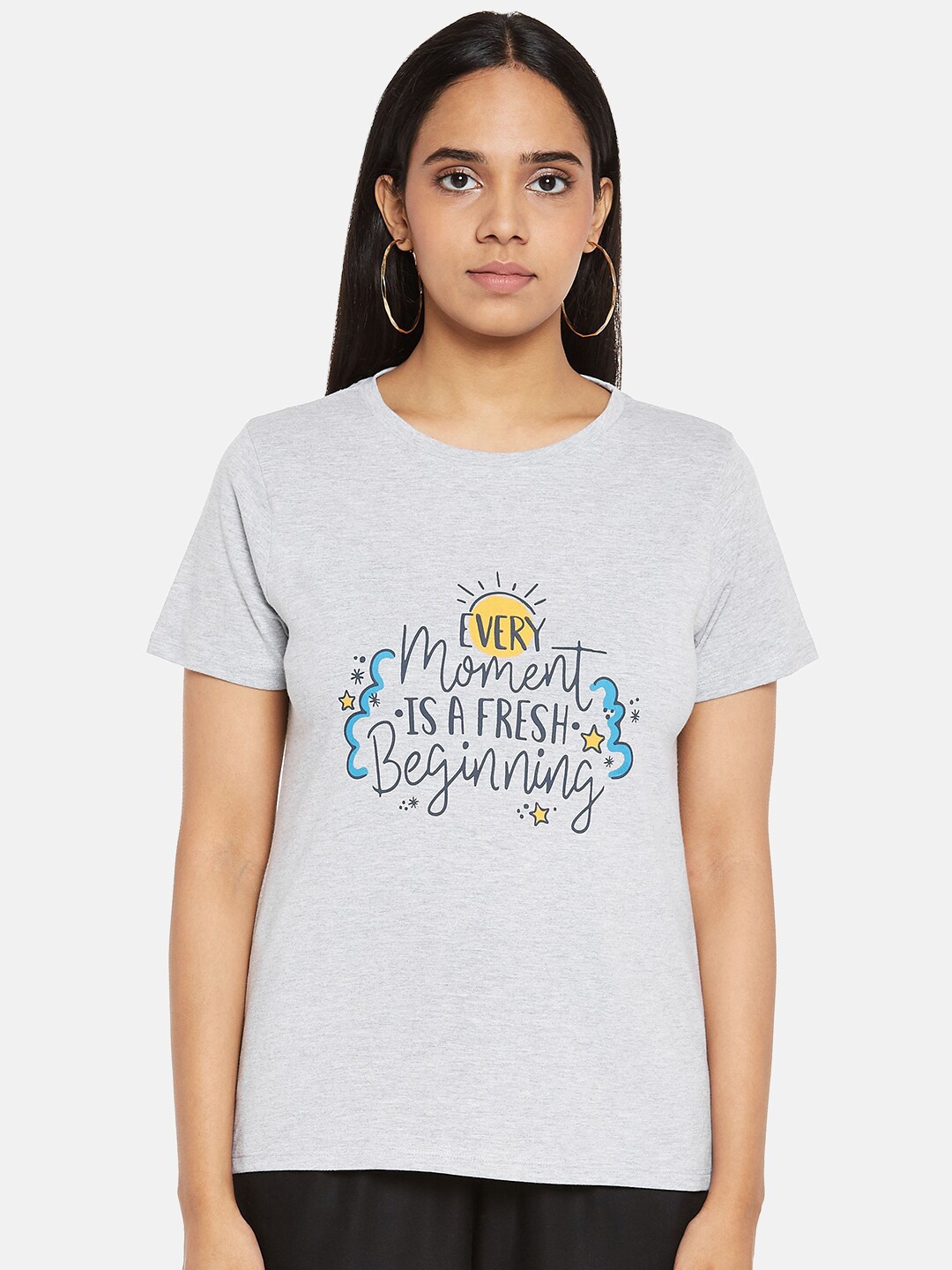 

People Women Grey Pure Cotton Typography Printed Pure Cotton T-shirt