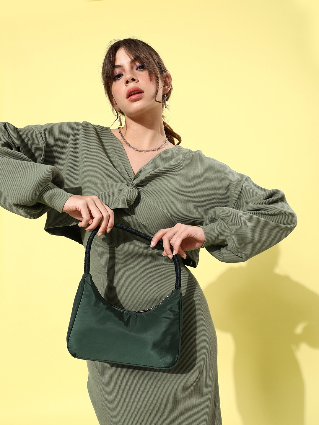 

Roadster Women Olive Solid Top with Skirt
