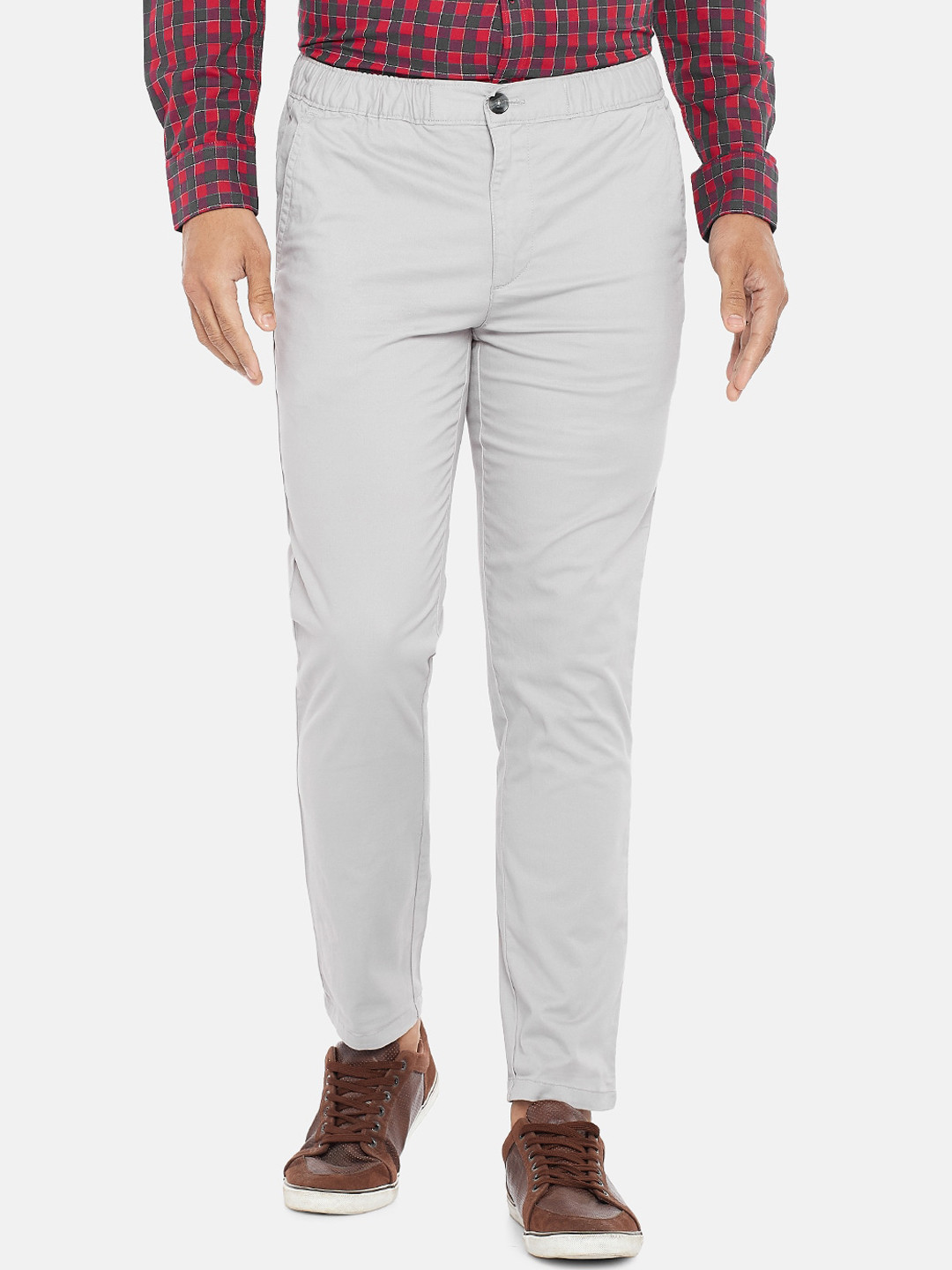 

BYFORD by Pantaloons Men Grey Slim Fit Solid Low-Rise Chinos Trousers