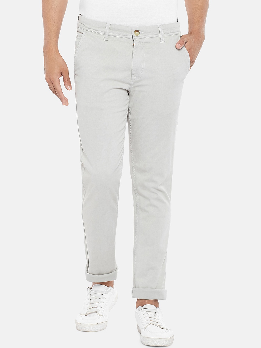 

BYFORD by Pantaloons Men Grey Slim Fit Low-Rise Trousers
