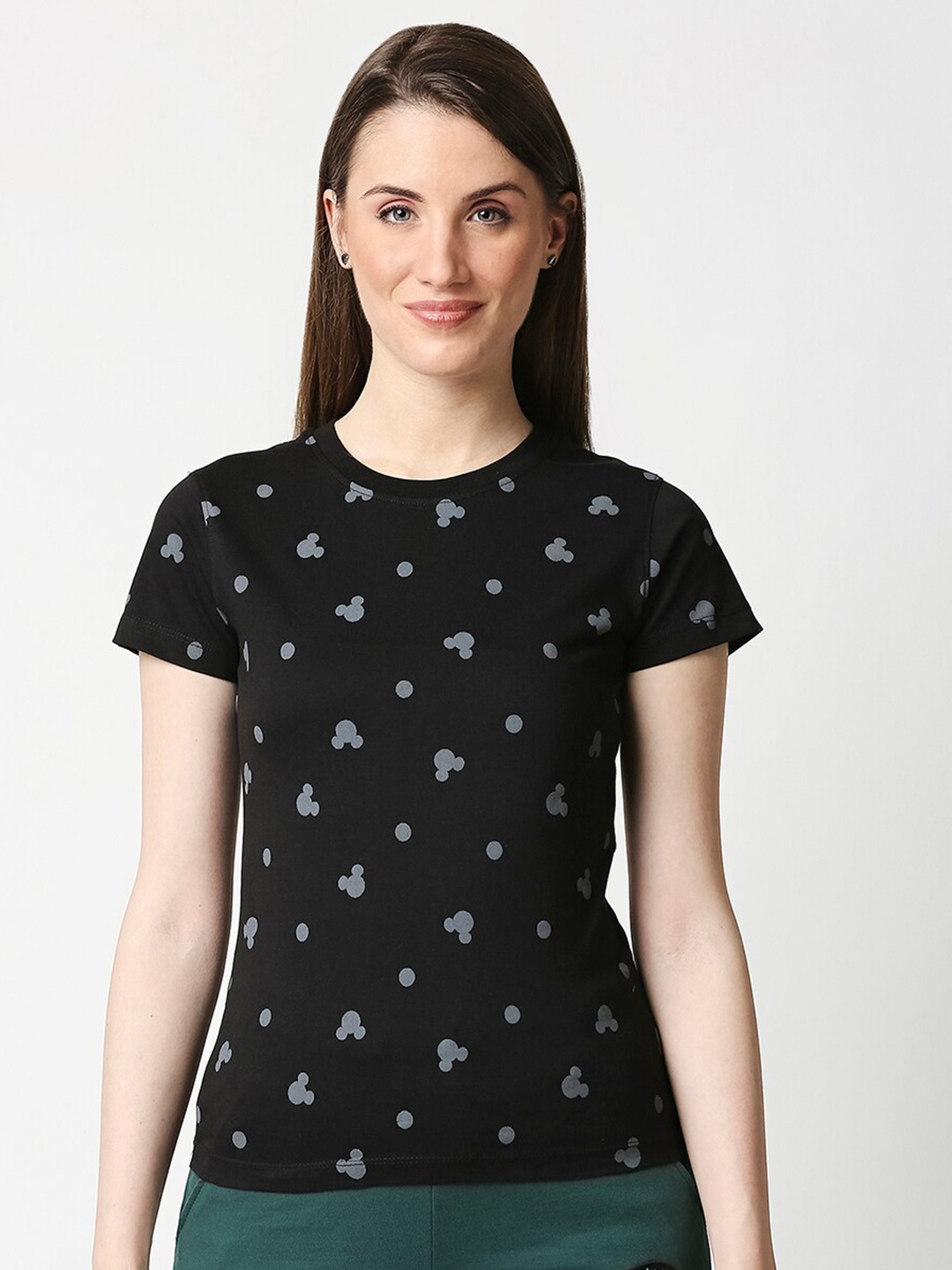 

Bewakoof Women Black Printed Pure Cotton T-shirt