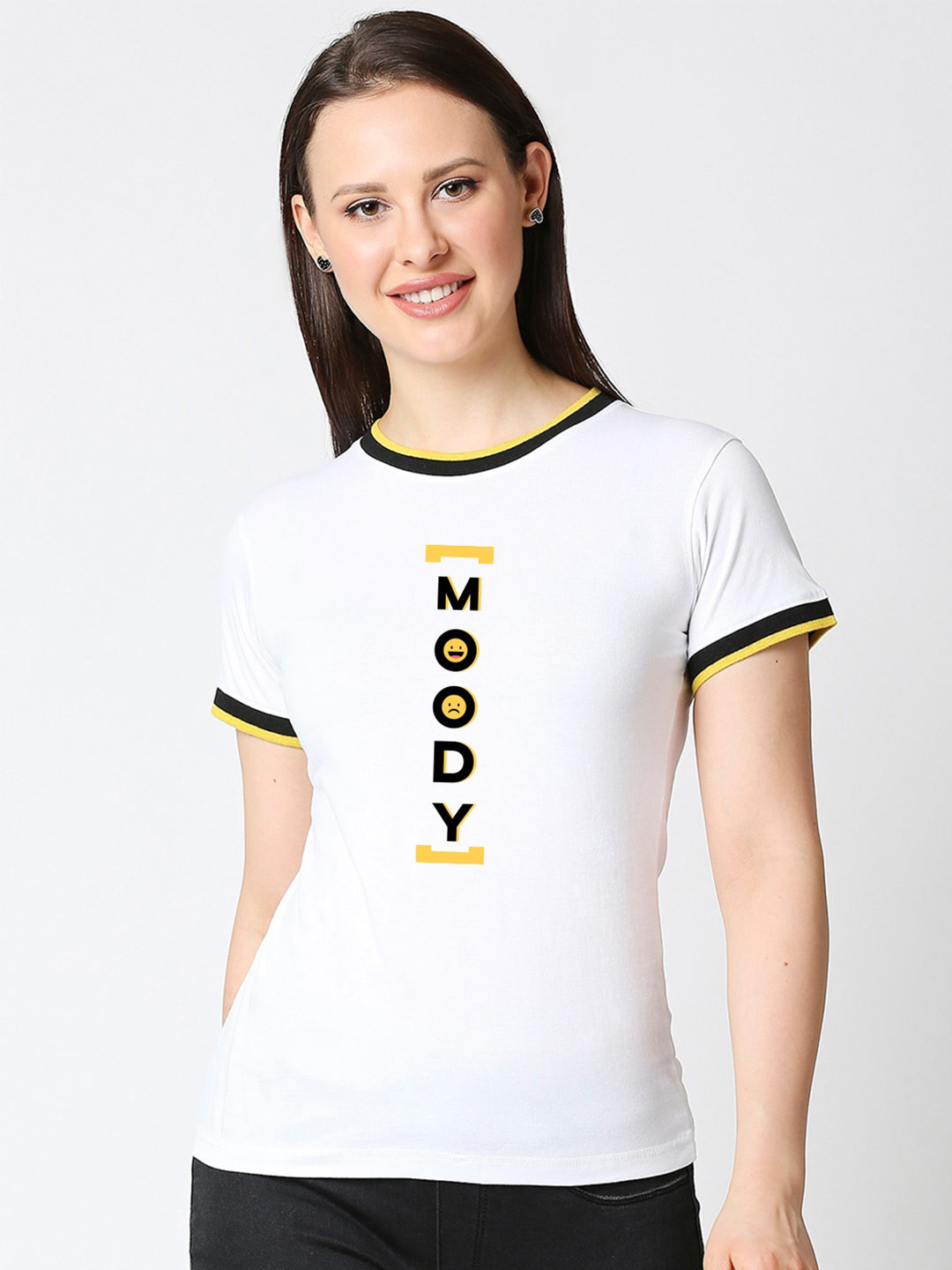 

Bewakoof Women White Typography Printed Raw Edge Slim Fit Pure Cotton T-shirt
