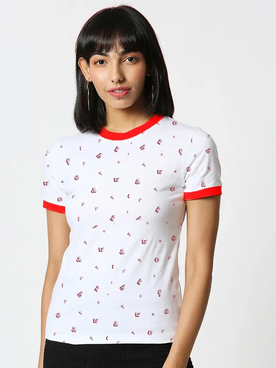 

Bewakoof Women White Printed Pure Cotton T-shirt