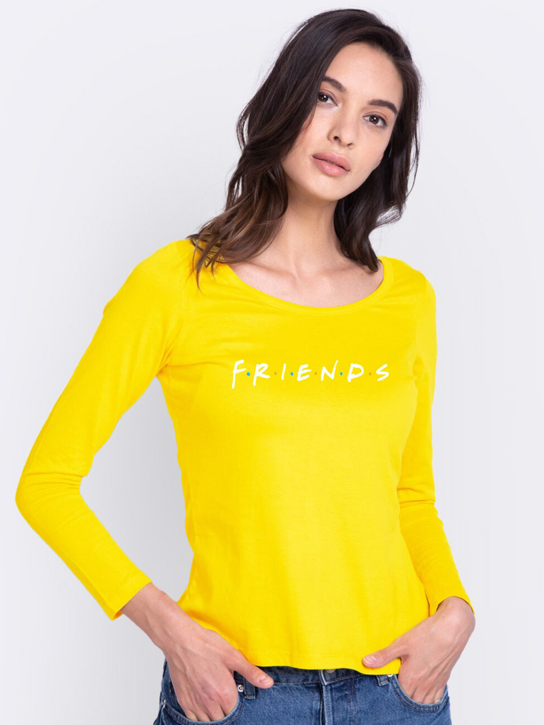 

Bewakoof Women Yellow Friends Printed Slim Fit Pure Cotton T-shirt