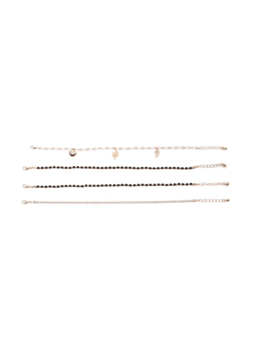 

FOREVER 21 Set Of 4 Stone-Studded Beaded Anklets, Gold