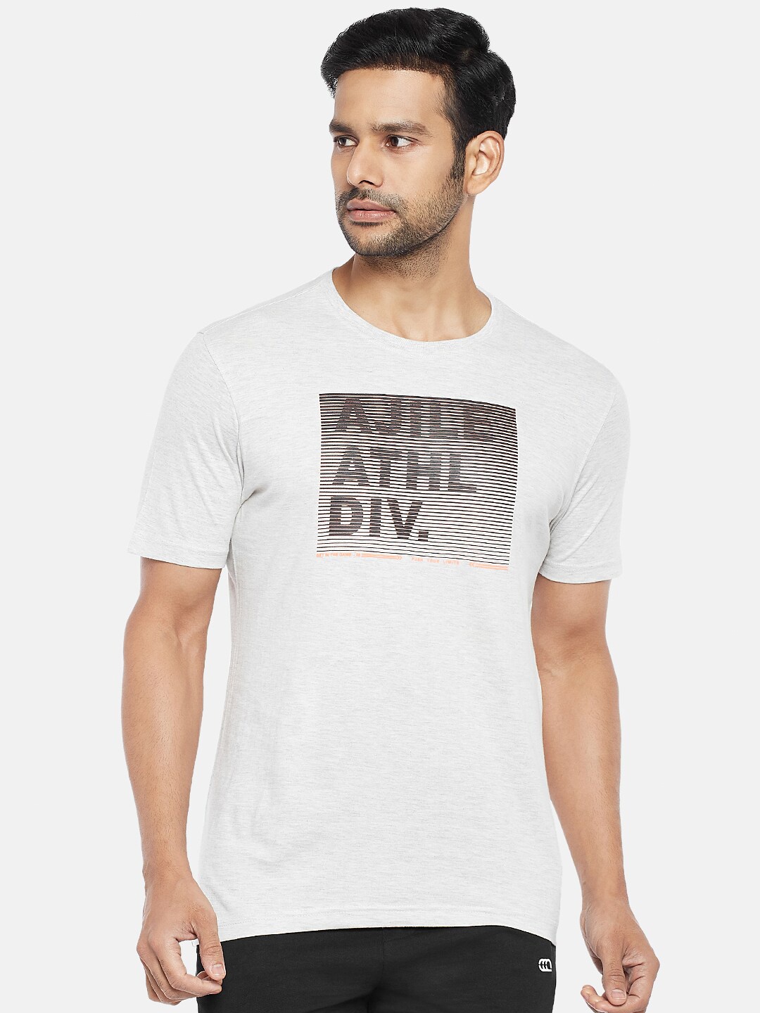

Ajile by Pantaloons Men Grey Melange Printed Slim Fit Pure Cotton T-shirt
