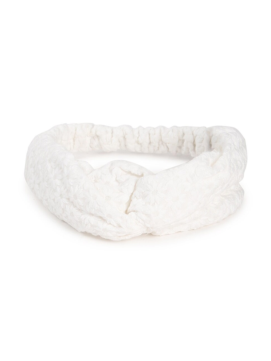 

FOREVER 21 Women White Textured Knot-Top Pure Cotton Hairband