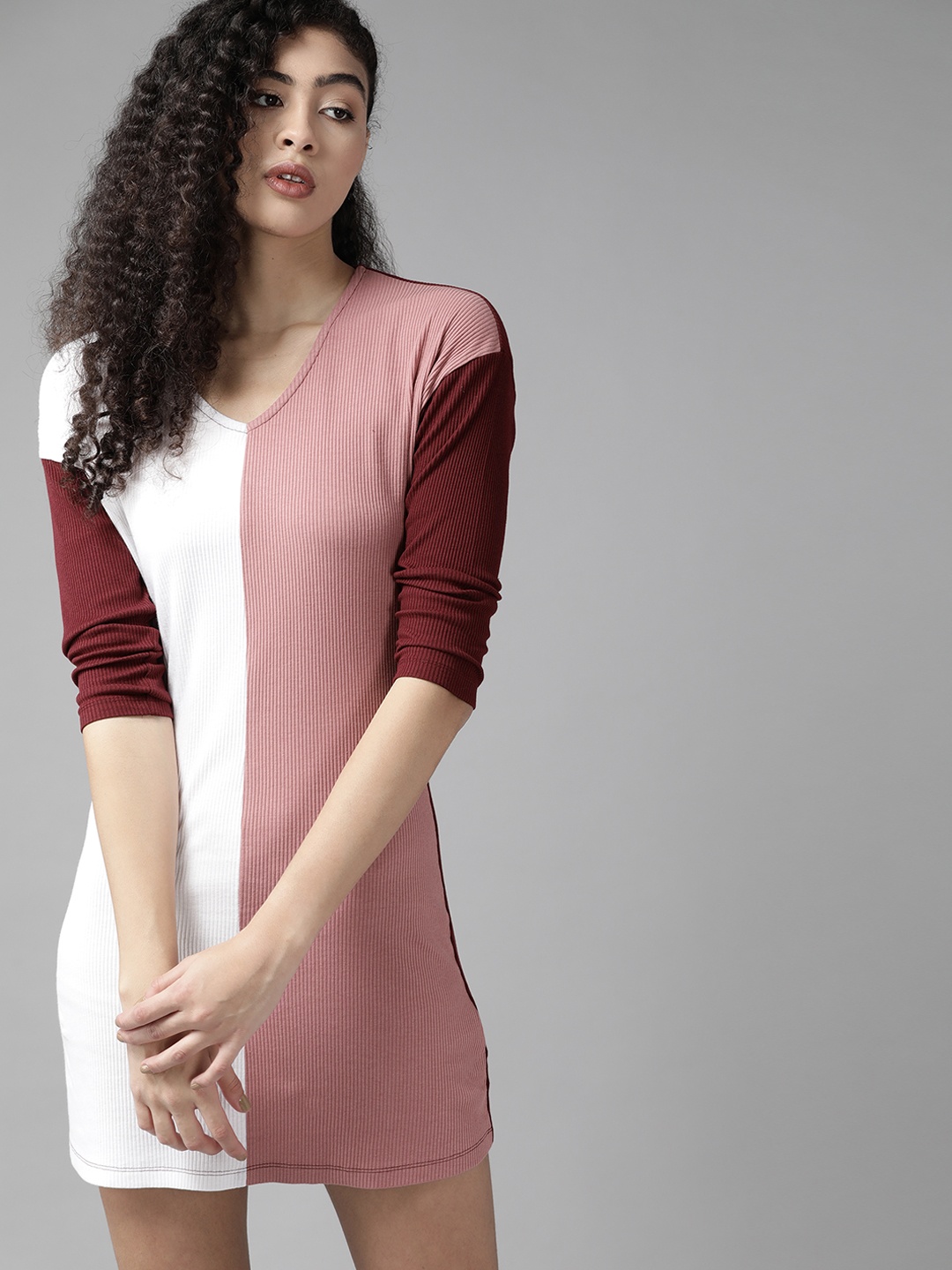

Roadster White & Pink Colourblocked A-Line Dress
