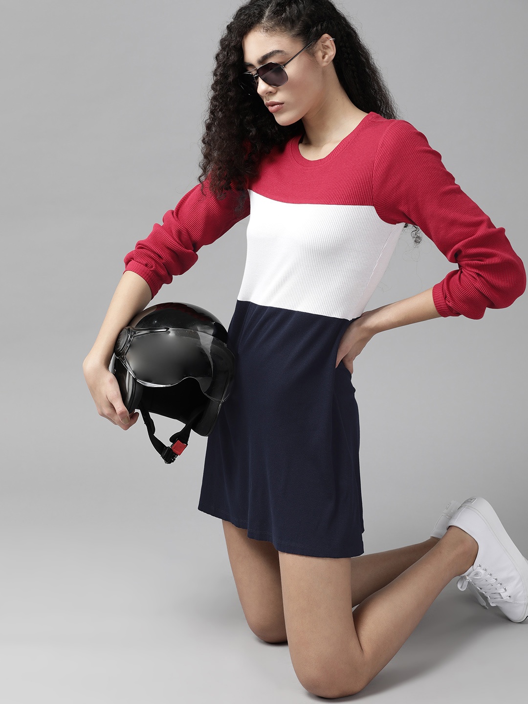 

Roadster Red & White Colourblocked A-Line Dress