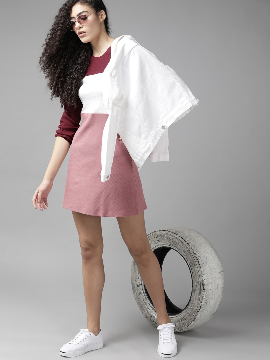 

Roadster Pink & White Colourblocked A-Line Dress