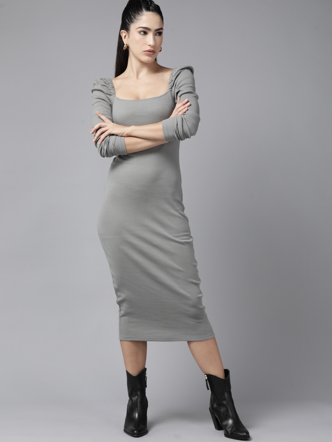 

The Roadster Lifestyle Co. Ribbed Bodycon Midi Dress, Grey