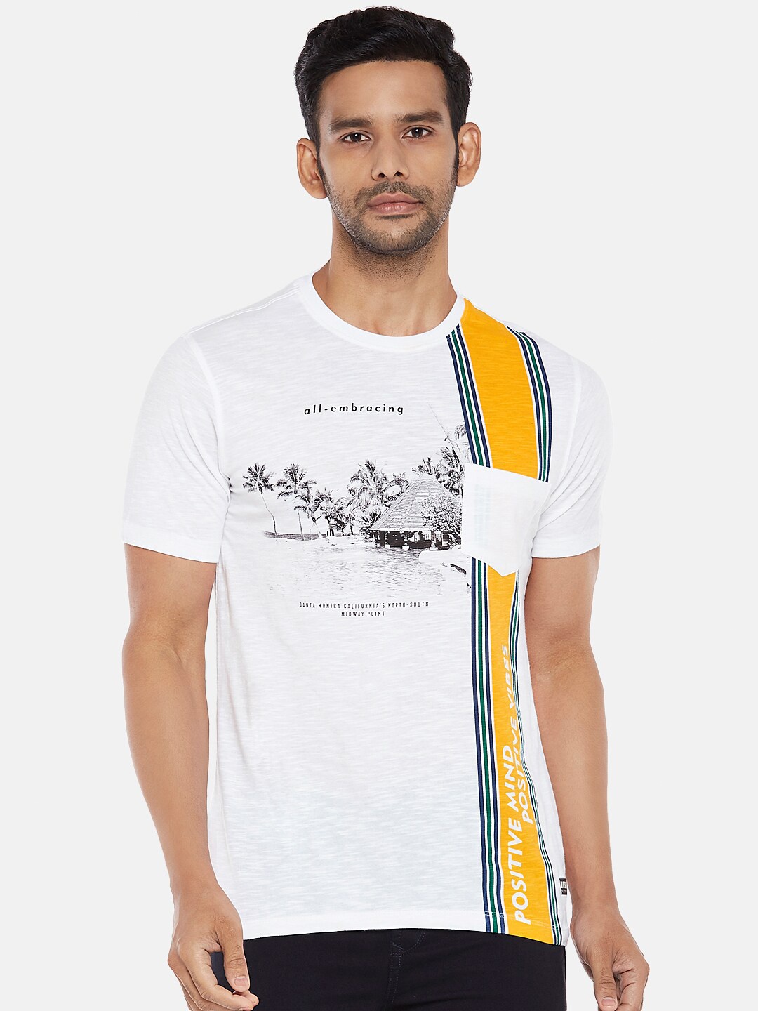 

Urban Ranger by pantaloons Men White Printed Slim Fit Pure Cotton T-shirt