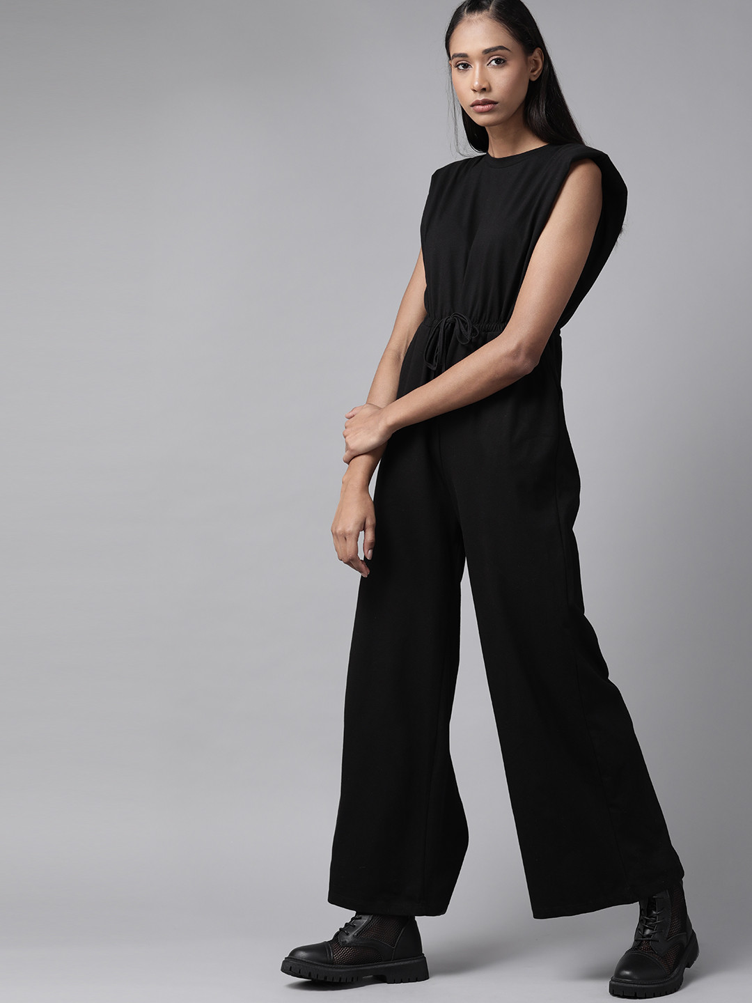 

Roadster Women Black Solid Padded Shoulder Basic Jumpsuit