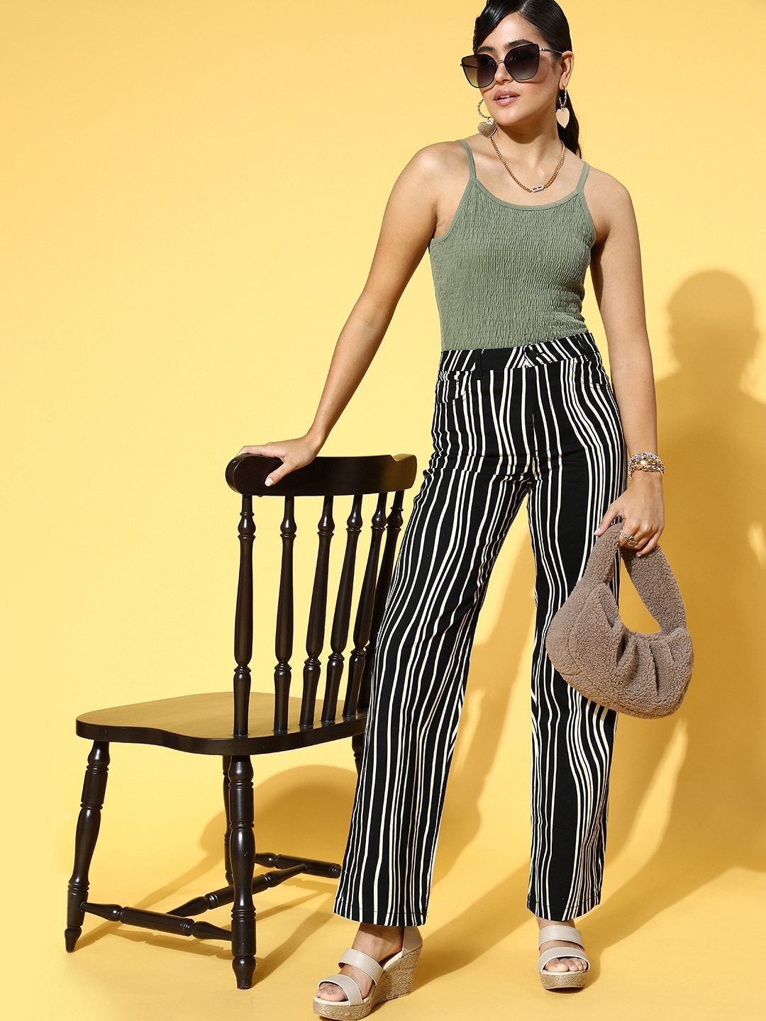 

Roadster Olive Green Smocked Crop Top