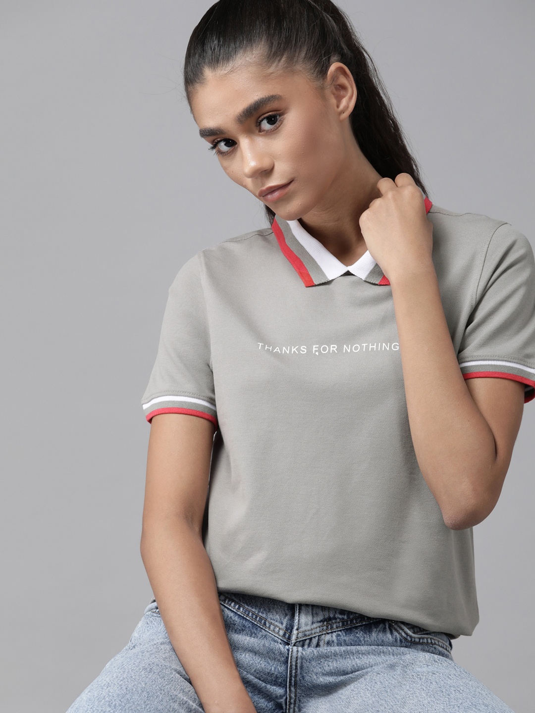 

Roadster Grey Printed Detail Top