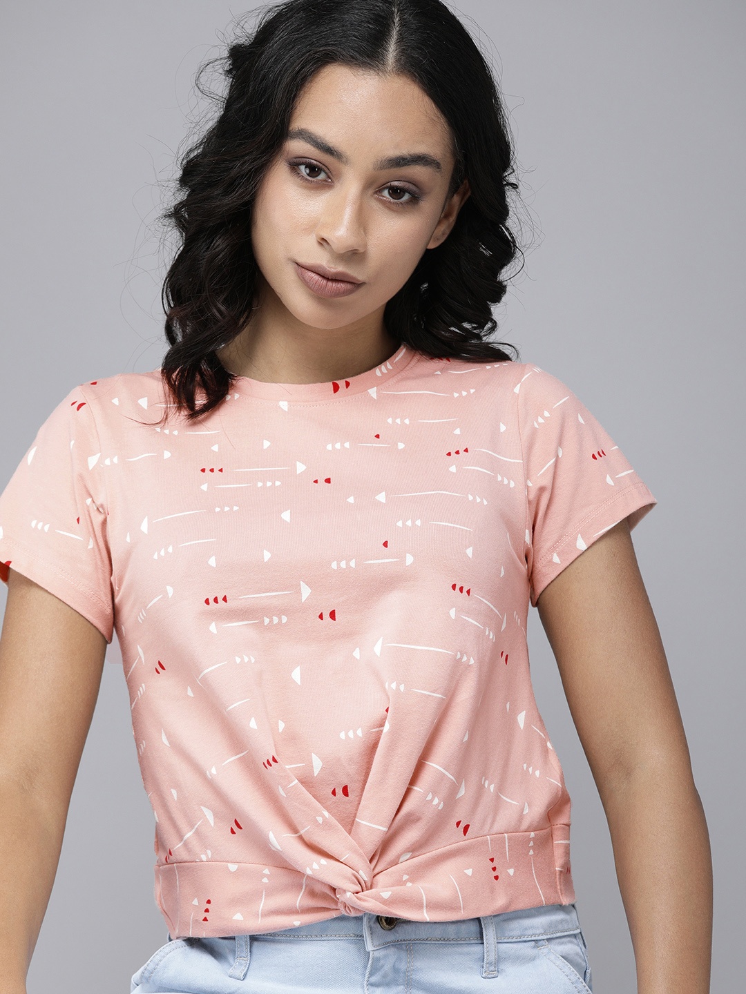 

Roadster Pink Geometric Twisted Regular Top