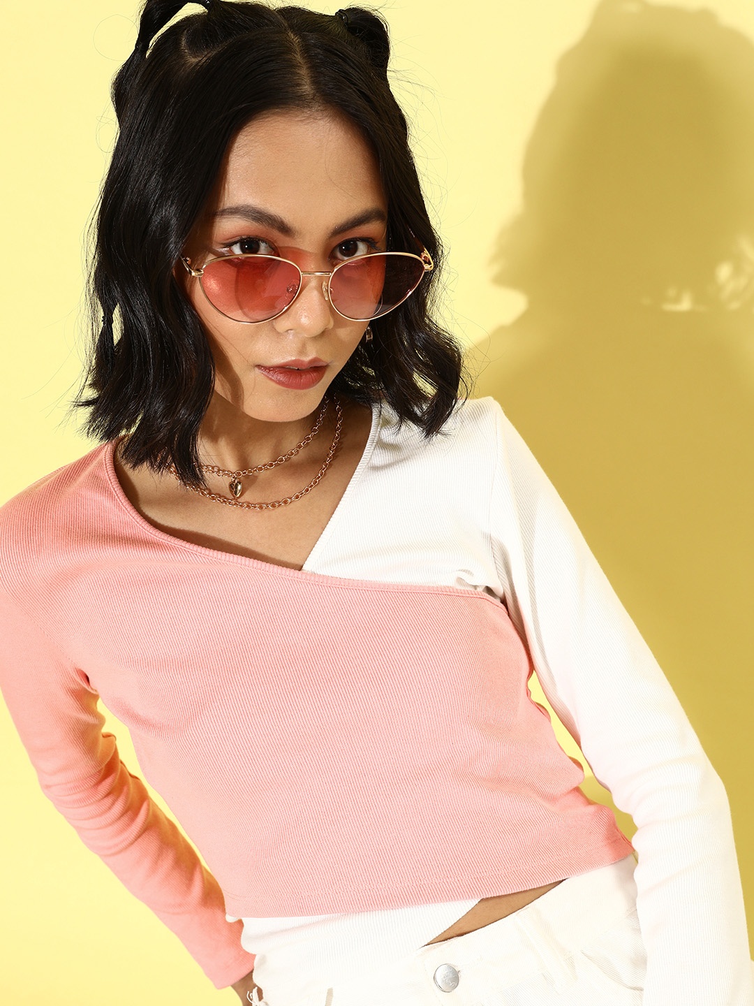 

Roadster Women Rose & White Colourblocked Wrap Crop Top