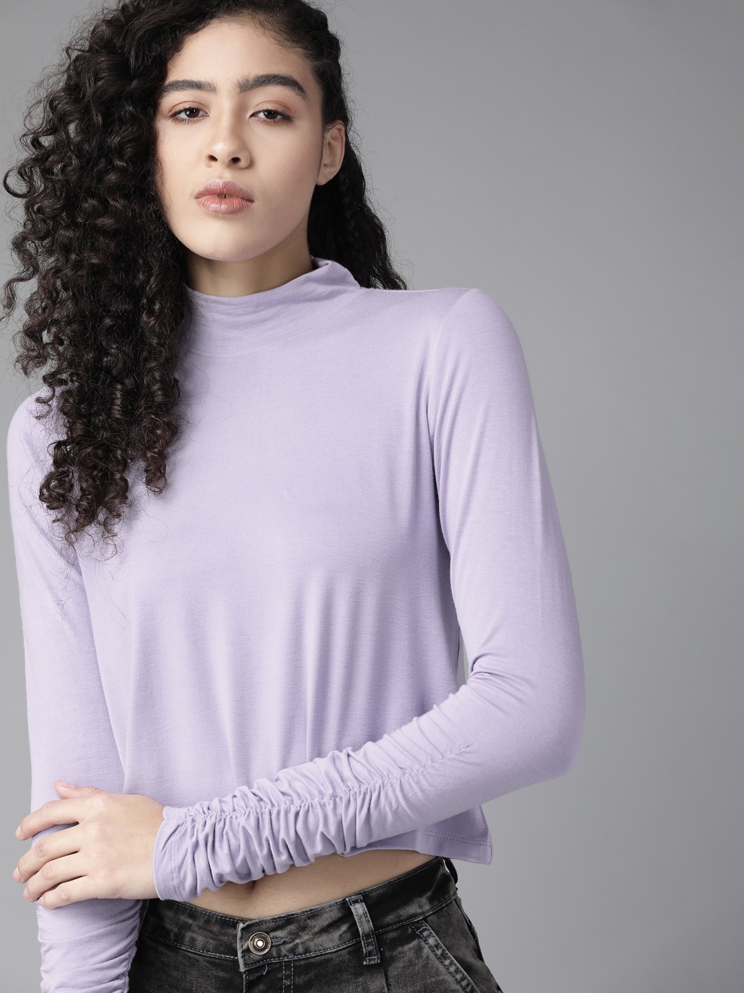 

Roadster Women Lavender Solid Crop Top
