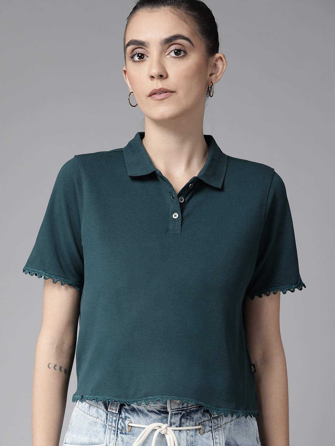 

Roadster Women Teal Green With Lace Insert Detail