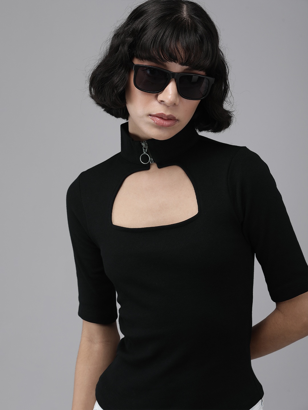 

Roadster Black Ribbed High Neck Top