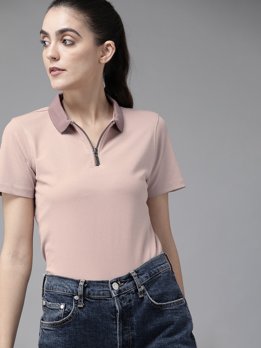 

Roadster Dusty Pink Solid Spread Collar Top, Rose