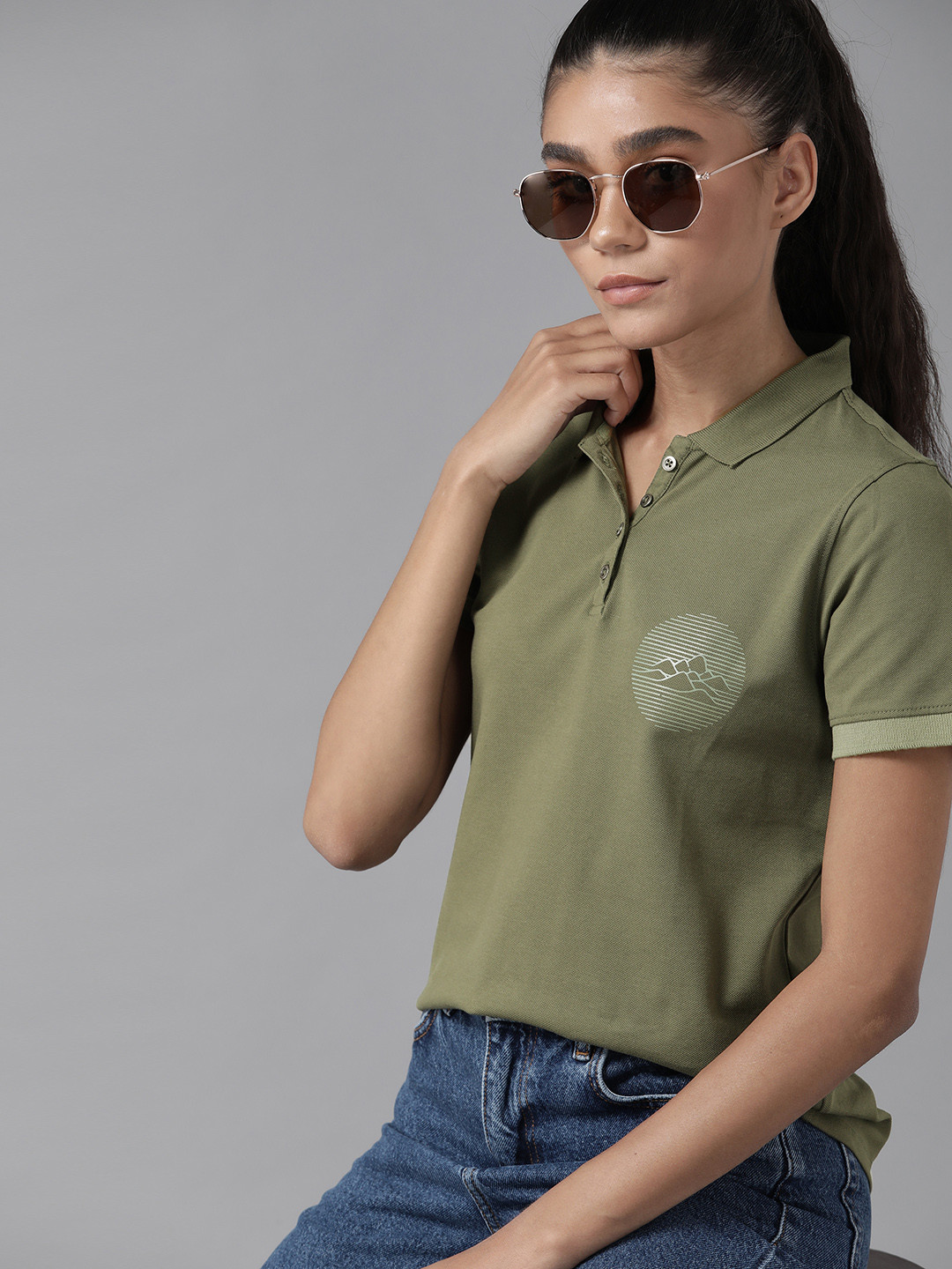 

Roadster Olive Green Printed Detail Top