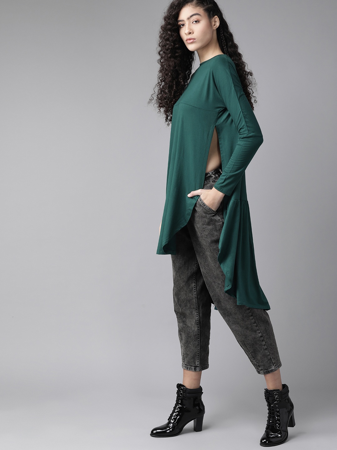 

Roadster Women Green High-Low Longline Top