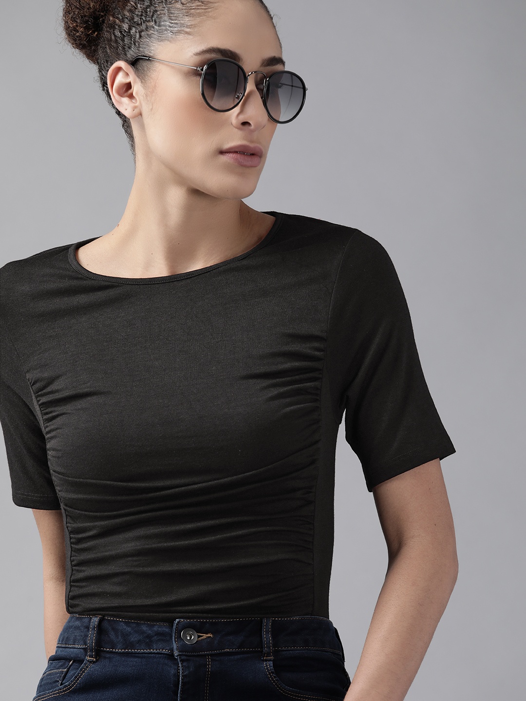 

Roadster Women Black Ruched Top