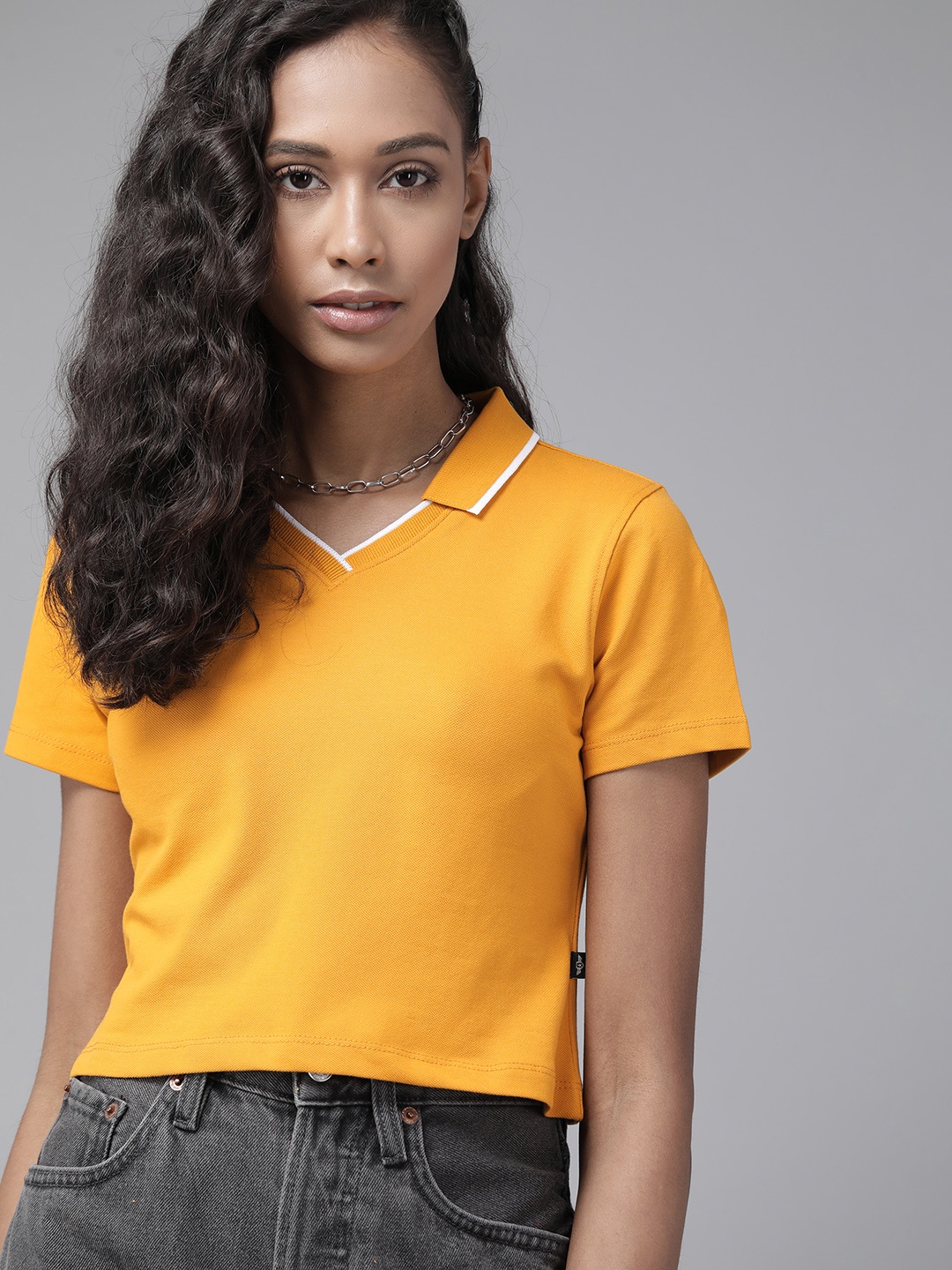 

Roadster Women Mustard Yellow Crop Top