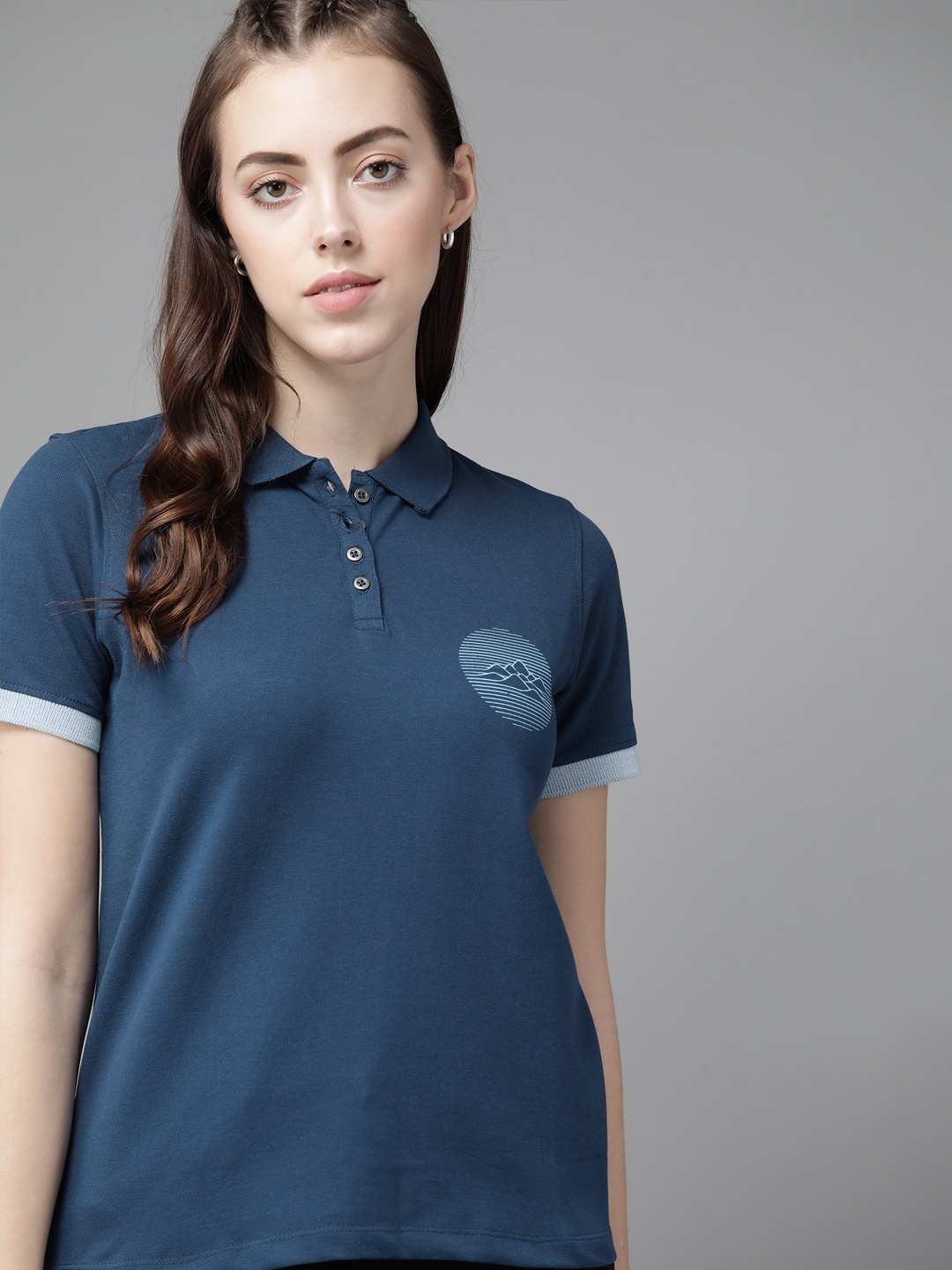 

Roadster Navy Blue Solid Polo Collar Top