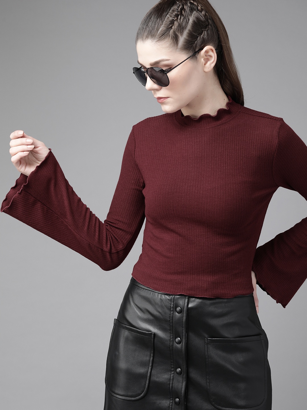 

Roadster Burgundy Ribbed Crop Top