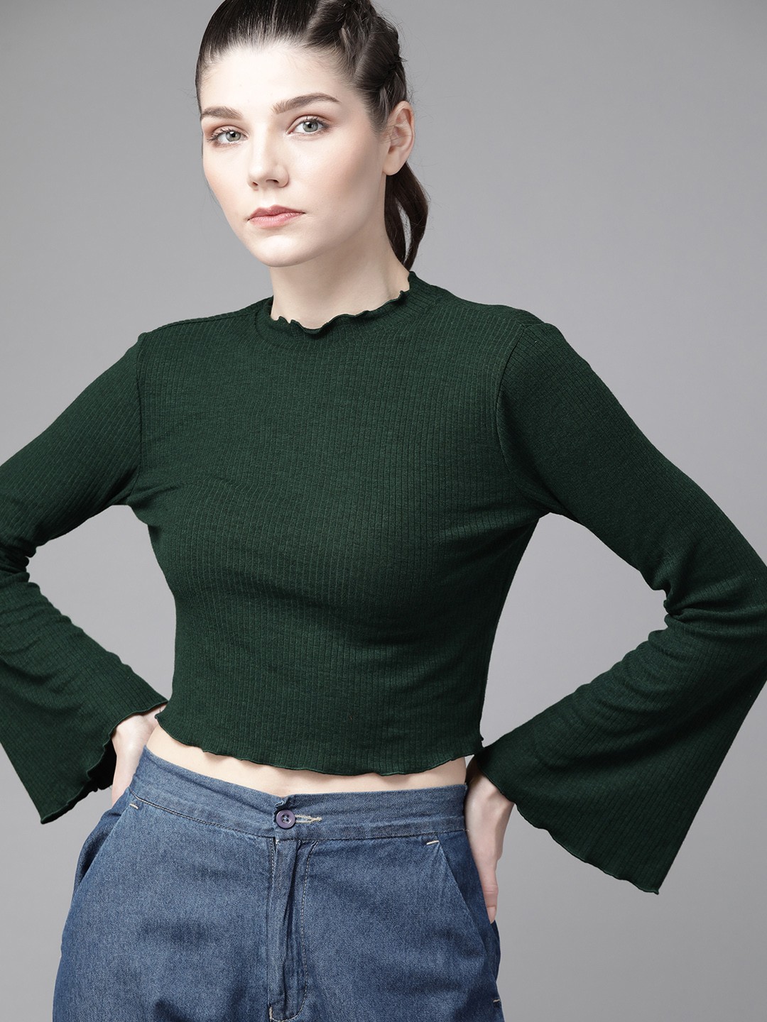 

Roadster Green Ribbed Crop Top