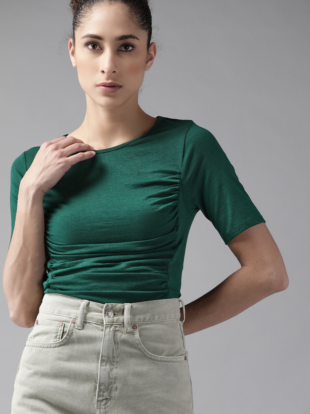 

Roadster Women Green Ruched Top